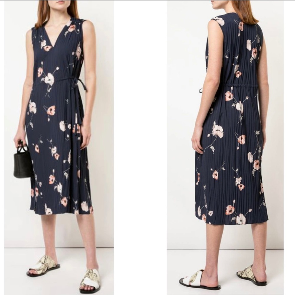 Vince  Floral Printed Pleated MIdi Dress